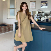 显瘦无袖连衣裙女2024年夏季韩版宽松飞飞袖，法式气质高级短裙