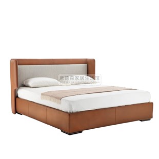 意式极简hc28布艺床现代简约婚床皮布拼接北欧主卧1.8米双人软床