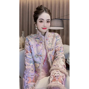 新中式粉色棉服外套，女冬季国风气质女装高级感超好看上衣