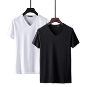 2件纯色V领短袖t恤男士黑色低领打底衫潮流半袖v字领体恤衫夏季