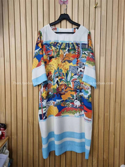 韩国印花直筒妈妈连衣裙