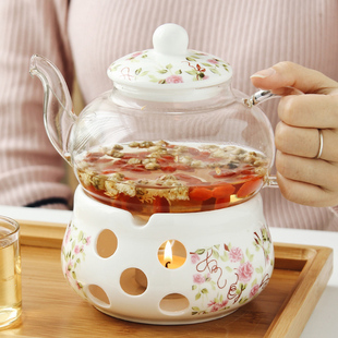 陶瓷花茶壶花茶具透明杯玻璃，花草水果花果茶壶耐热蜡烛加热套装