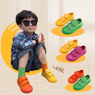 儿童帆布鞋2024春夏韩版低帮休闲鞋，男童女童鞋，魔术贴糖果色鸳鸯鞋