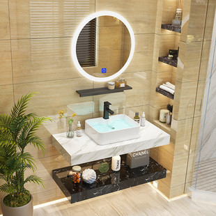 北欧小户型浴室柜组合酒店卫生间，双层大理石洗手洗脸盆，卫浴洗漱台