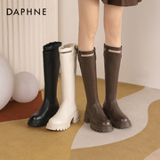 达芙妮靴子女长筒靴女2023秋季长靴，高跟棕色骑士靴显瘦女靴