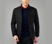 立领二粒扣修身纯色商务男装羊毛，混纺毛呢大衣外套td6827002
