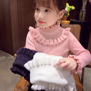 女童高领毛衣冬装2023洋气儿童纯色针织打底衫小女孩保暖上衣