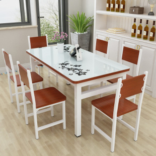 家用吃饭桌子小户型钢化玻璃餐桌椅，组合4人6长方形，简约现代快餐桌