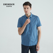 DIDIBOY迪迪博迩蓝色花纹T恤夏季含棉舒适亲肤百搭款短袖衬衫男士