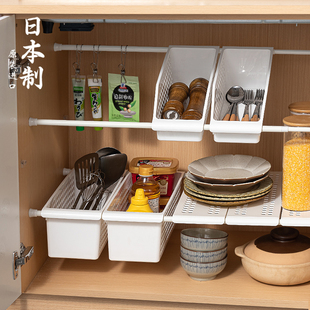 日本进口下水槽收纳筐厨房橱柜，伸缩分层置物架浴室衣柜子隔板多层