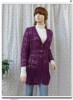 春季紫色v领单排扣羊毛，长袖中长款针织开衫勾花镂空甜美日系淑女