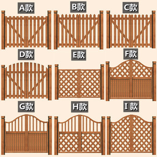 定制花园木门碳化防腐木，栅栏围栏门户外庭院，围墙院子篱笆护栏木门