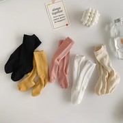 儿童夏季薄款棉袜子女童镂空纯色，小腿袜男童，黑白色高筒袜(高筒袜)宝宝长袜