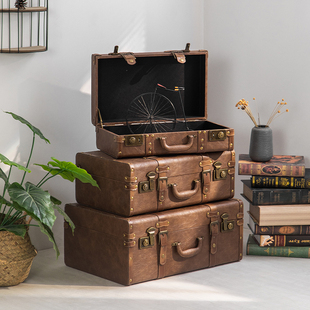 复古手提箱旅行收纳箱，欧式民国道具，复古皮箱老式手提箱子小行李箱