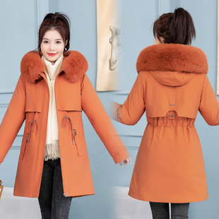 派克服2023年女韩版中长款棉衣棉服冬季加绒棉袄大毛领外套