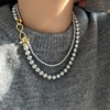 双层秋冬灰色珍珠项链，2023女毛衣女士小众毛衣链颈链