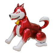 3d立体站立哈士奇狗狗，铝膜气球卡通造型男孩女孩，生日布置用品