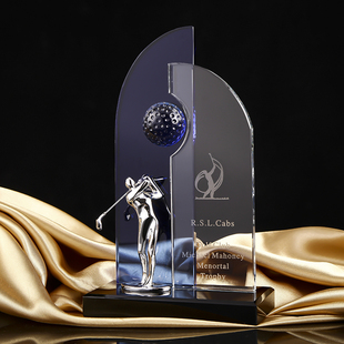 水晶高尔夫奖杯定制金银，铜最远距离一杆进洞冠军创意小鸟奖品