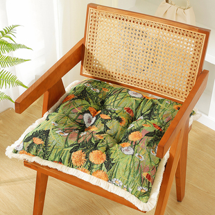 美式油画棉麻中式布艺坐垫蒲团，榻榻米垫子圆形，坐垫加厚方形椅垫