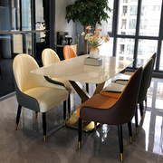 轻奢意式亮光岩板餐桌椅组合小户型长方形饭桌现代简约家用西餐桌