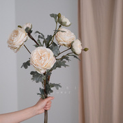 米白色玫瑰花束仿真花绢花假花客厅摆设花艺插花高档餐桌花