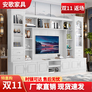 中式实木电视柜组合墙柜客厅多功能背景柜茶几地柜橡木影视柜书柜