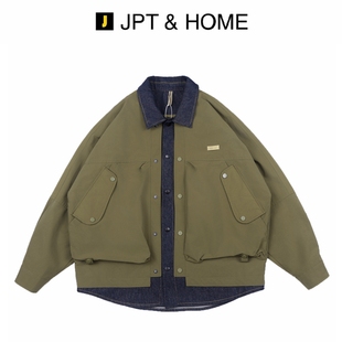JPTHOME23秋酷感潮流宽松版型工装军旅风格假两件短款连帽外套