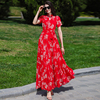 大红色雪纺连衣裙，夏季2024洋气时尚裙子，显瘦高端气质减龄长裙