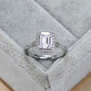 S925纯银豪华方形锆石镶钻戒指简约设计戒指优雅个性婚戒