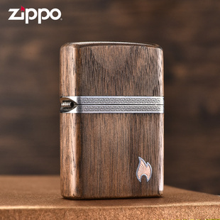 zippo正版打火机木纹火焰，标木头打火机定制签名男士礼物礼盒