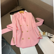 外贸撤回一线品牌女装清货英伦，粉色小个子系，腰带西装西服外套