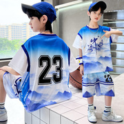 男童夏装球服套装洋气，儿童夏季篮球服中大童，运动短袖速干衣中国风