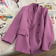 紫粉色西装外套女神范2023春秋季气质洋气高级感休闲小众西服