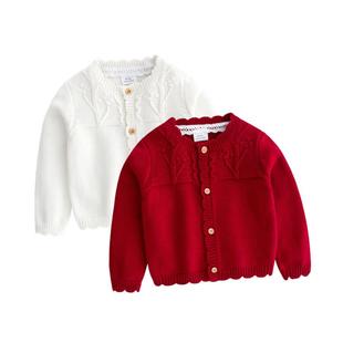 婴儿毛线衣(毛线衣)秋冬女宝宝针织开衫，短装婴儿衣服百搭洋气针织毛衣外套