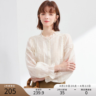 纳纹2024春季女式衬衣蕾丝花边上衣休闲长袖衬衫雪纺上衣女