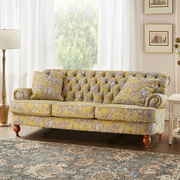 圣奇尼进口布艺三人沙发客厅经典，拉扣美式软沙发明黄英伦提花豪华