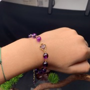 14k绕线手链紫水晶圆珠时尚，奢华天然镀14k玫瑰金色彩(金色彩)宝手链女