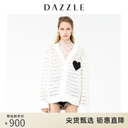 DAZZLE地素 奥莱春季编织镂空洞洞爱心毛衣针织开衫女