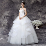 新娘礼服修身白色，抹胸缎带韩式婚纱显瘦齐地绑带婚纱