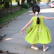 韩系女童连衣裙设计师款小众不规则江南风口袋棉布裙夏季背心裙