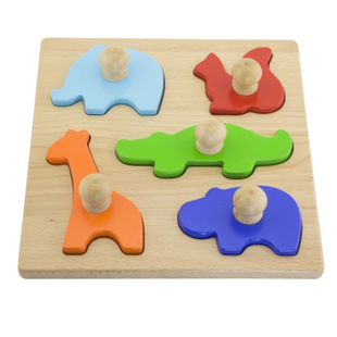 v抓手拼图板幼儿童动物，几何图形嵌板早教木制益智123岁婴幼儿玩具