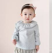 韩国进口婴儿童春夏季长袖衬衫女宝宝纯棉翻领碎花田园风打底衬衫