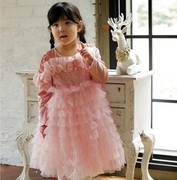 韩国童装2023冬季bling时尚，甜美公主蕾丝蛋糕，礼服连衣裙洋装