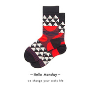 一家潮袜情侣袜子创意几何，拼色全棉英伦风混搭长袜吸汗潮