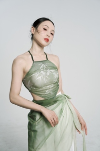 SOSO佳青竹系列新中式吊带古典舞中国风高弹力网纱气质复古舞蹈服