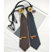 复古高级感咖啡色领带，女古铜色金属链条，装饰百搭西装外套免打领带