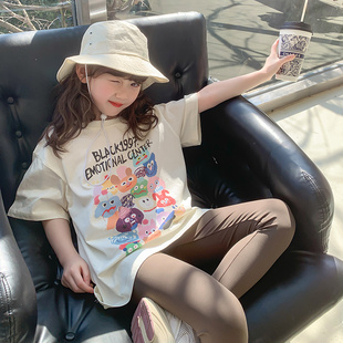 女童短袖夏装t恤2024韩版洋气儿童，小女孩体恤上衣夏季打底衫