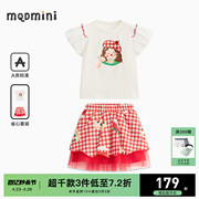 mqd童装女小童短袖套装，2024夏卡通(夏卡通)图案，上衣宽松短裙两件套