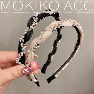 韩国进口珍珠带钻发箍复古ins气质带齿细边防滑头箍个性时髦发饰