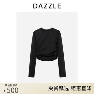 dazzle地素奥莱网纱t恤23夏季黑色，短款设计感长袖套装上衣